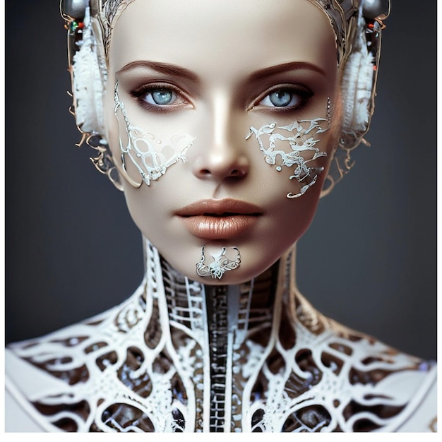 Un ritratto iperrealistico di una donna cyborg