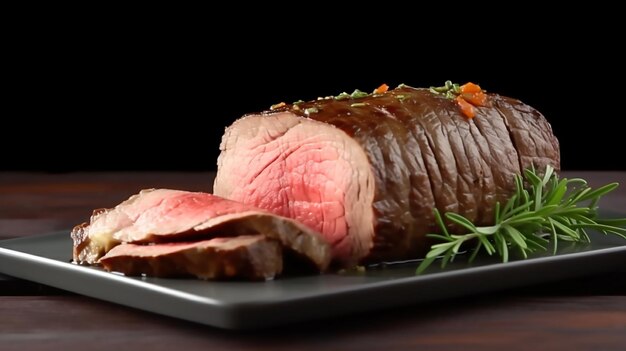 Un roast beef con sopra un rametto di rosmarino