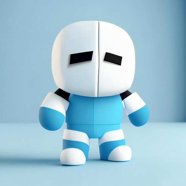 un robot bianco con un vestito blu e bianco