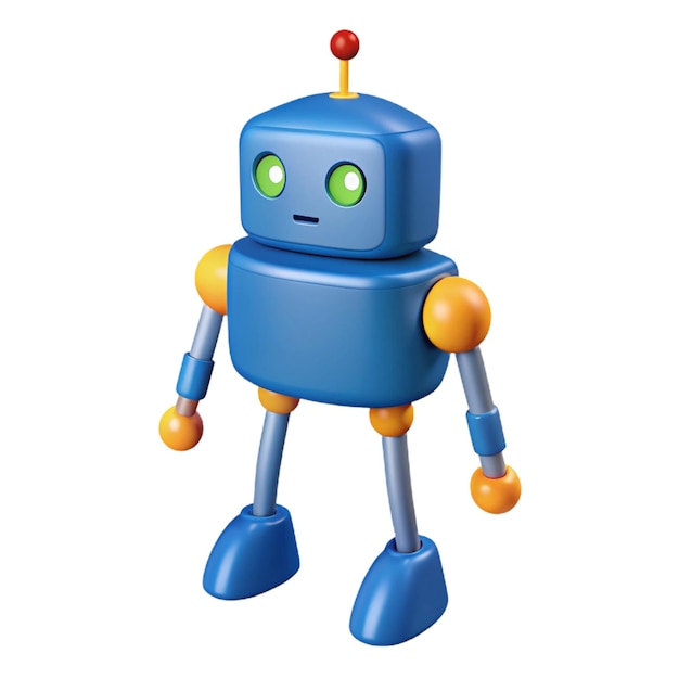 un robot blu con un naso rosso e un pulsante rosso sulla parte anteriore