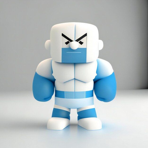 un robot blu e bianco con un corpo blu e bianco e una maschera bianca e nera.