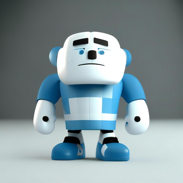 un robot che indossa una maglietta blu e bianca