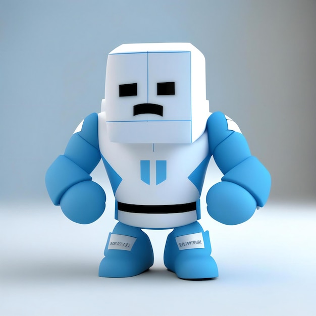 un robot con la faccia triste e il corpo blu.