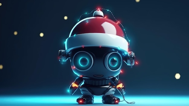 Un robot con le luci di Natale in testa