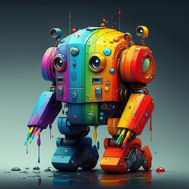 Un robot con un disegno arcobaleno su di esso