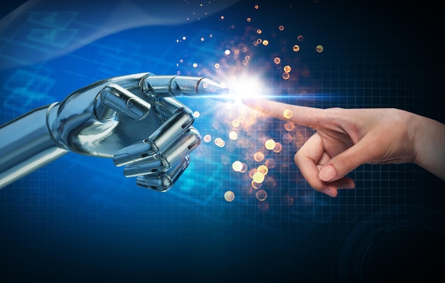 un robot con un dito che indica un robot che dice robot