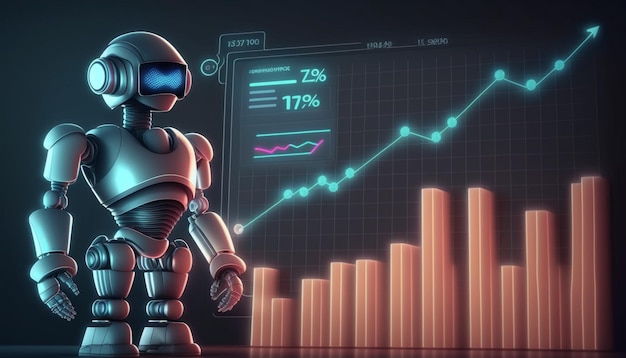 Un robot con un grafico sullo sfondo