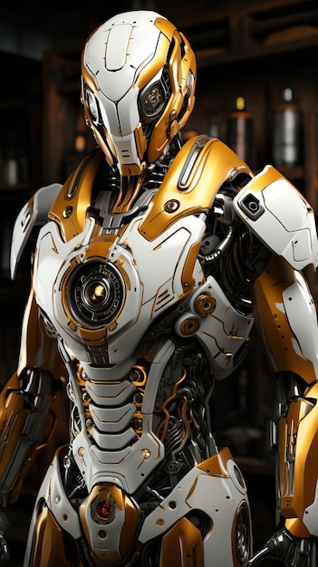 un robot dal corpo bianco e oro