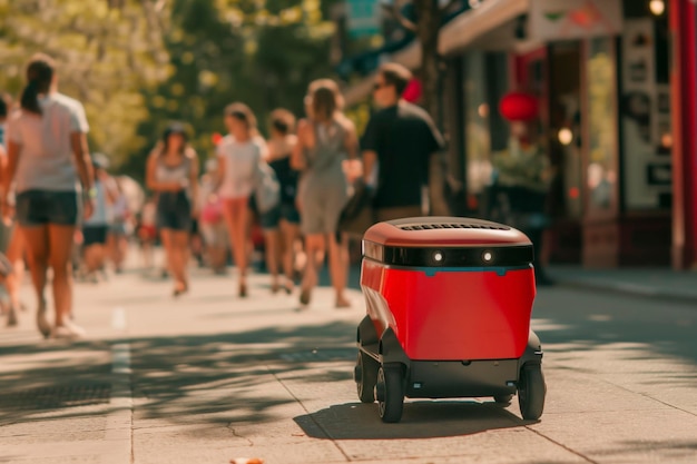 Un robot di consegna di cibo senza equipaggio guida in giro per la città