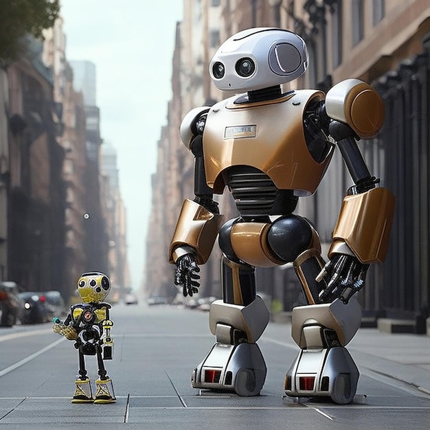 Un robot e un robot sono in piedi per strada