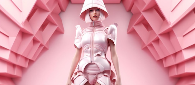 Un robot femmina davanti a uno sfondo rosa