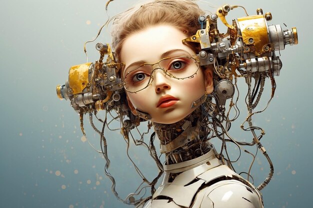 un robot femminile in una scena di fantascienza