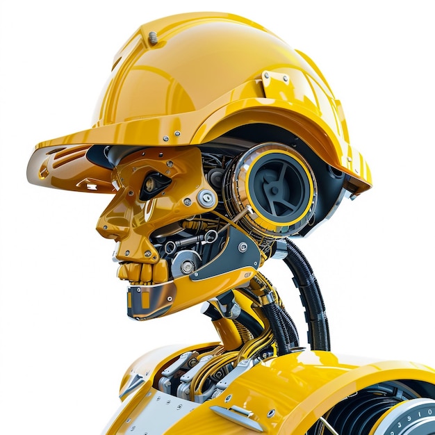 un robot giallo con un casco giallo sulla testa