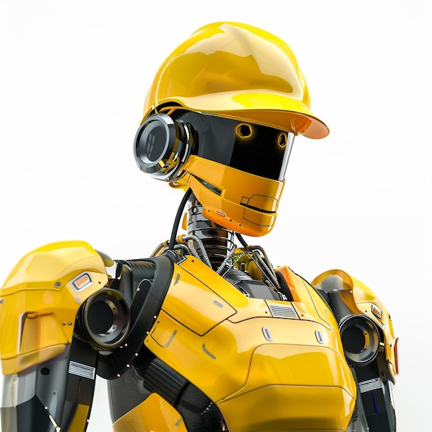 un robot giallo con un casco giallo sulla testa