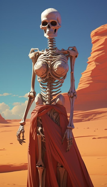 un robot nel deserto con uno sfondo rosso