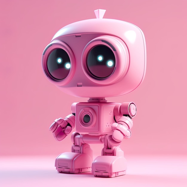 Un robot rosa si trova su un'immagine generativa AI di superficie rosa