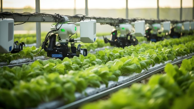 Un robot sta lavorando in una fattoria di lattuga