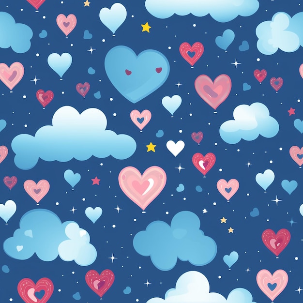 un romanzo celeste nella nostra affascinante illustrazione con nuvole a forma di cuore stelle e lune che evocano la magia dell'amore e l'essenza del giorno di San Valentino perfetto per il romanticismo in qualsiasi occasione