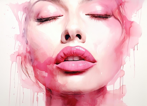 un rossetto rosa con inchiostro rosso su uno sfondo bianco nello stile di Hiroshi Katsuragawa