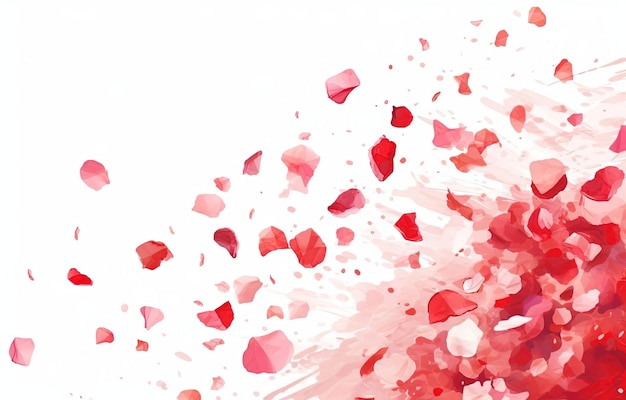 un rosso petali di rosa di carta che cadono su sfondo bianco