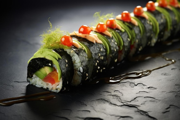 un rotolo di sushi con una verdura verde sul lato