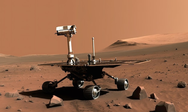 Un rover solitario esplora il paesaggio marziano creando utilizzando strumenti di intelligenza artificiale generativa