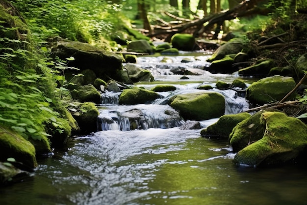 Un ruscello di montagna di acqua dolce che scorre