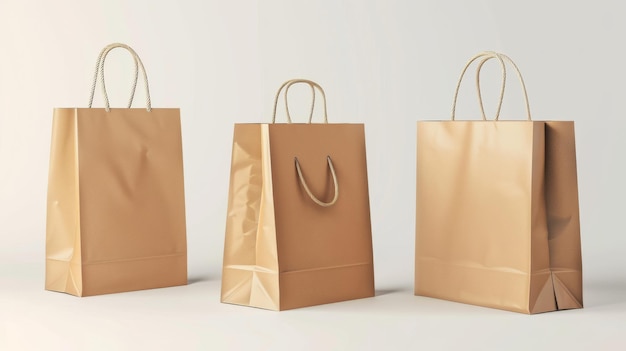 Un sacchetto di carta marrone e maniglia modello moderno modello di pacchetto di acquisto per il trasporto di cibo illustrazione di merce di marca al dettaglio 3D