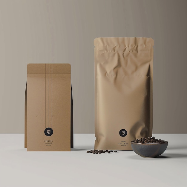 un sacchetto di chicchi di caffè e una tazza di caffè