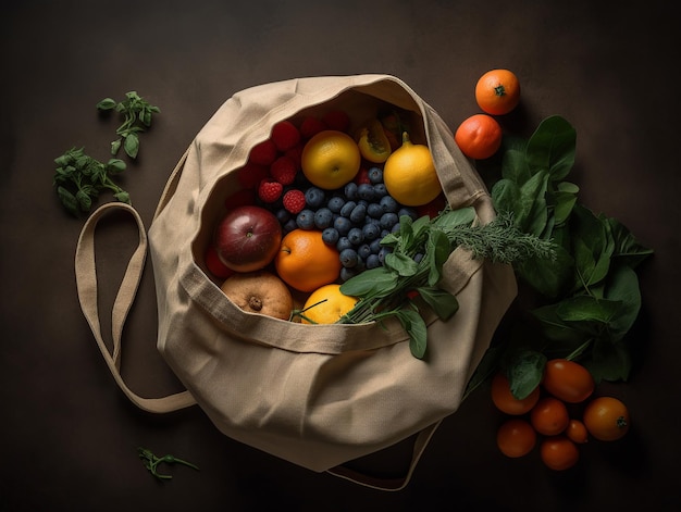 Un sacchetto di frutta è su un tavolo con altra frutta.