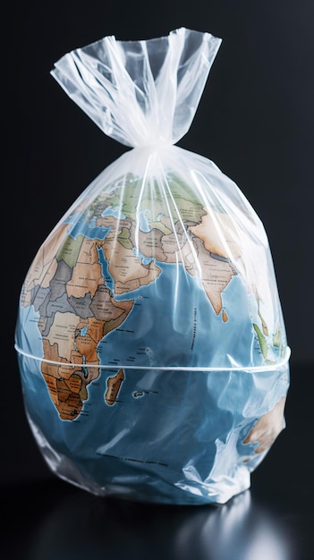 Un sacchetto di plastica con sopra una mappa del mondo