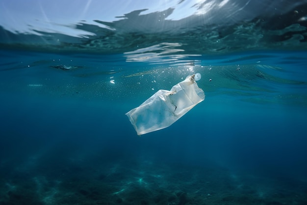 Un sacchetto di plastica galleggia nell'oceano.