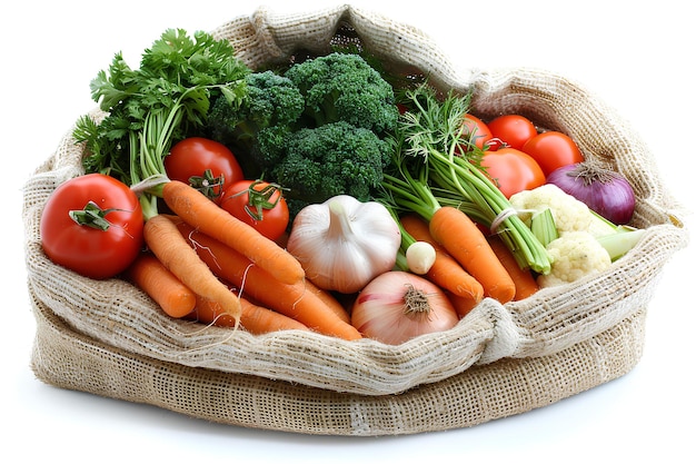 Un sacchetto di verdure è mostrato su uno sfondo bianco con uno sfondo Bianco e uno sfondo White