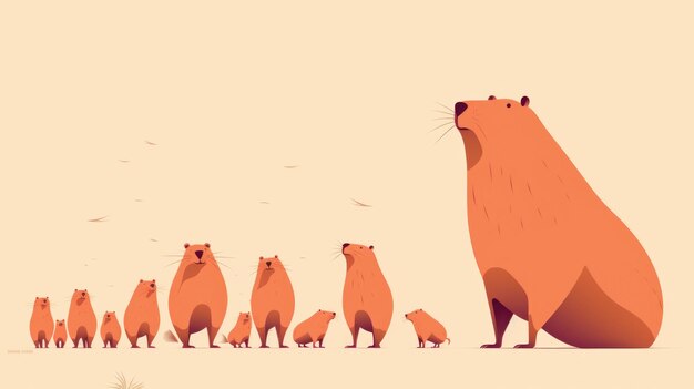 Un sacco di illustrazioni minimaliste con capybaras nel colore pesca