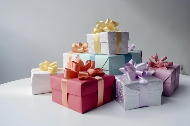 Un sacco di regali colorati assortiti per compleanni o Natale generati dall'IA