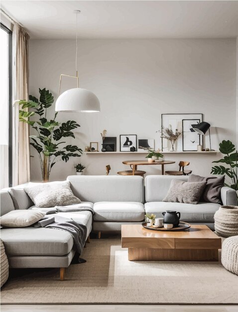 Un salotto moderno minimalista con un'atmosfera accogliente e invitante