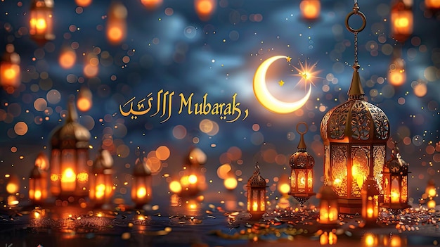 un saluto celebrazione islamica Ramadan e Eid Mubarak Disegno con Cresccard per il mese di mese