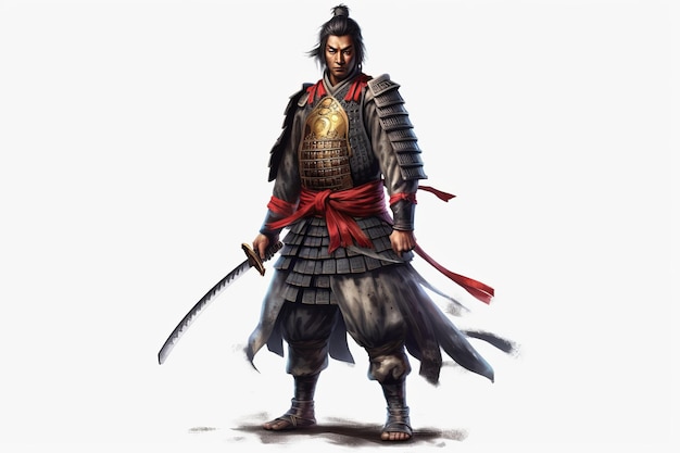 Un samurai isolato su sfondo trasparente Persona immaginaria
