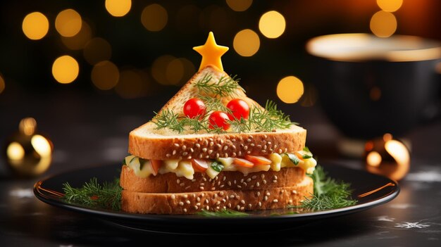 Un sandwich divertente con un albero di Natale commestibile felice attesa e preparazione per il nuovo anno e.