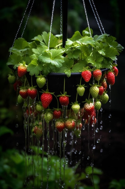 Un secchio di fragole è pieno d'acqua.