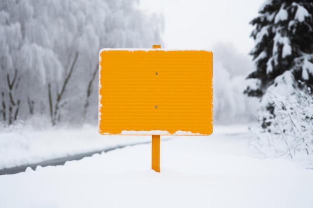 Un segnale stradale vuoto che avverte delle condizioni di guida invernali su una strada