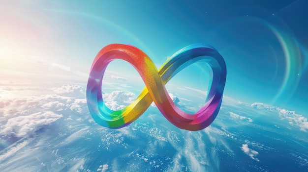 Un segno creativo dell'infinito dell'arcobaleno su uno sfondo di nuvole