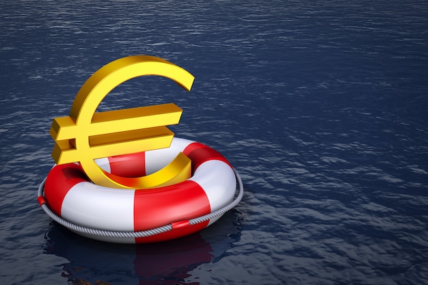 Un segno di euro sul salvagente. Rendering 3D.