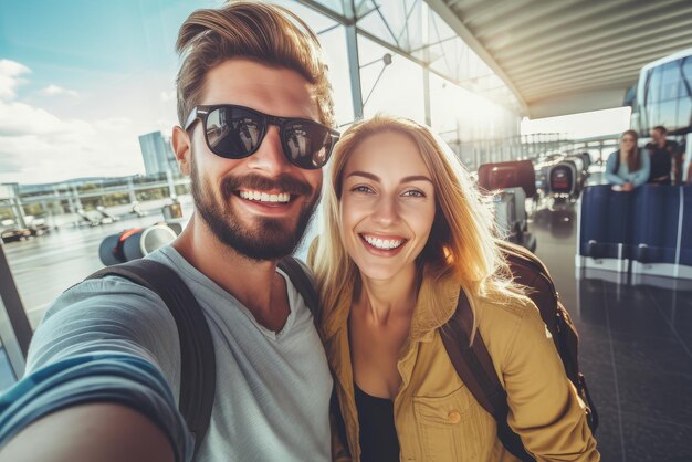 Un selfie di famiglia all'aeroporto