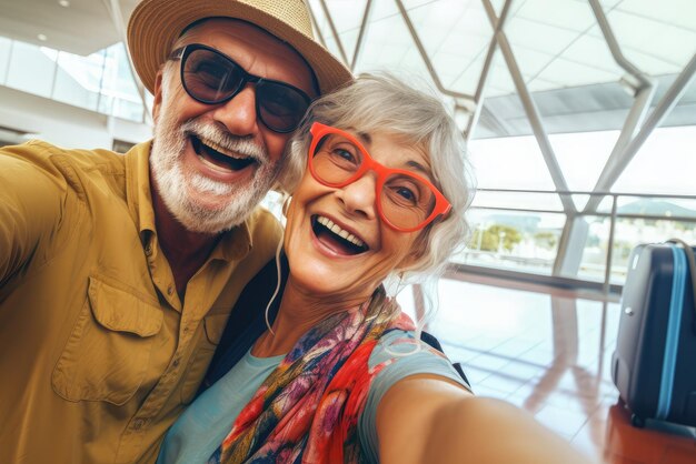 Un selfie di famiglia all'aeroporto