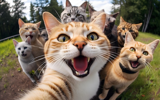 un selfie di gatto e i suoi amici