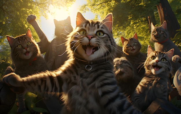un selfie di gatto e i suoi amici