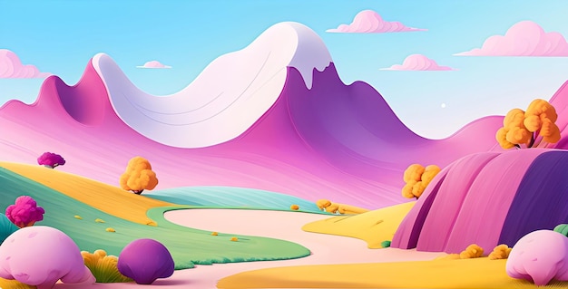 Un semplice cartone animato Gradiente di illustrazione del bellissimo paesaggio di sfondo