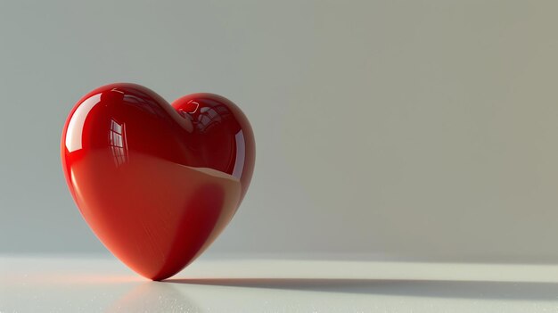 Un semplice ed elegante rendering 3D di un cuore rosso su uno sfondo bianco