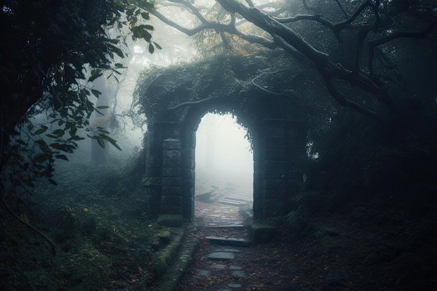 Un sentiero che conduce in un tunnel nel bosco